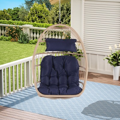Patio Swing Egg Chair,PE Rattan Hanging Basket Chair With Cushion,Hammock Chair With Metal Chain -The Pop Home
