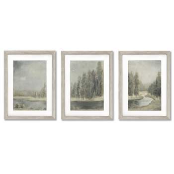 Americanflat 16" x 20" Driftwood Matted Landscape Trio by Danhui Nai - 3 Piece Gallery Framed Print Art Set -Matted