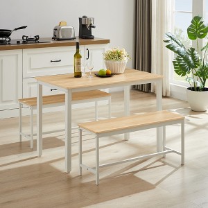 43.3" Dining Table Set for 4 with 2 Benches, Kitchen Table Set with Metal Frame & MDF Board,Space-Saving Dinette for Kitchen, Dining Room - 1 of 4