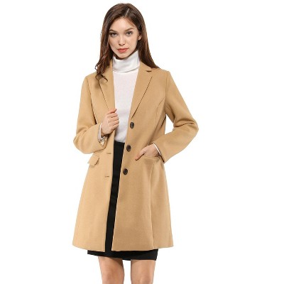 Allegra K Women's Notched Lapel Single Breasted Long Sleeves Winter Overcoat
