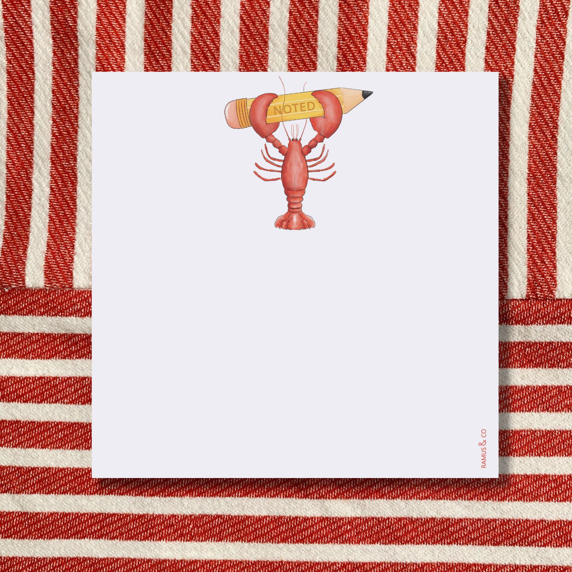 Noted Lobstah Lobster 6" x 6" Square Notepad by Ramus & Co (100 Heavyweight Tear-Off Sheets)