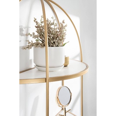 White and Gold Tiered Wall Shelf with Arched Metal Frame