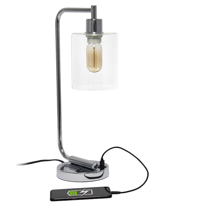 Modern Iron Desk Lamp with USB Port and Glass Shade - Lalia Home, 6 of 13