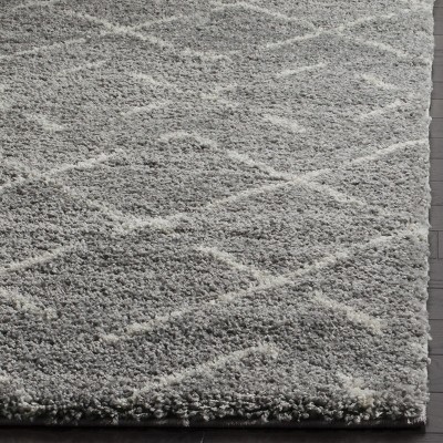 Grey and Ivory Geometric Shag 4' x 6' Area Rug