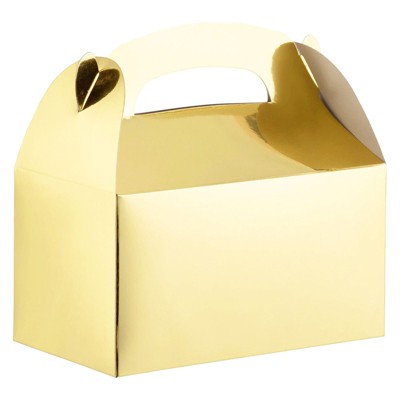 Party Treat Boxes - 24-Pack Metallic Gold Foil Gable Gift Boxes for Party Favors, Small Goodie Candy Boxes for Wedding, Birthday, Gold, 6.2x3.6 x3.4