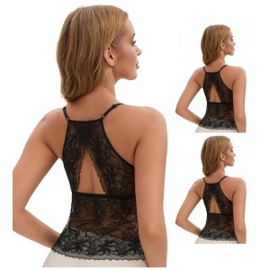 INSPIRE CHIC Women's 3 Pack Lace Mesh Adjustable Spaghetti Strap Fixed Cup Breathable Camisoles - 1 of 4