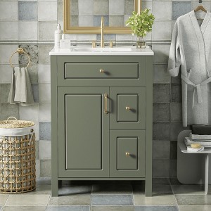 Whisen 24" Bathroom Vanity with Ceramic Sink, 1 Soft-Close Door & 2 Drawers, Door Storage Racks - 1 of 4