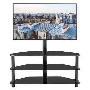 GlasFlength TV Stands and Consoles Modern Swivel Media Console with Height Adjustable Design and Tempered Glass Shelves, Black, 43.3"*15.7"*49.2" - 1 of 4