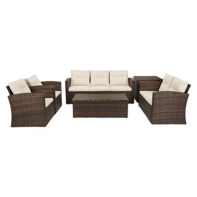 6pc Wicker Outdoor Conversation Set Beige/brown - Edyo Living: Resin ...