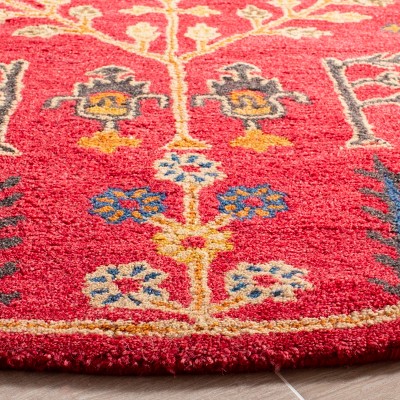 Handmade Red Wool Round Tufted Area Rug, 6'