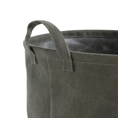 Olive Green Canvas Collapsible Laundry Hamper with Handles