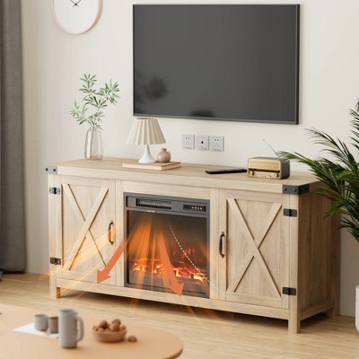 LACOO 58" Modern Farmhouse TV Stand with Double Barn Door and Fireplace for TVs up to 65"