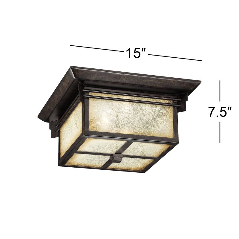 Franklin Iron Works Mission Flush Mount Outdoor Ceiling Light Fixture Walnut Bronze 15" Frosted Cream Glass Damp Rated for Exterior House, 4 of 8
