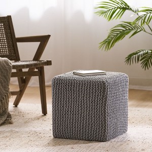 Square Knitted Upholstered Footstool, Multi-Functional  Ottoman for Small Spaces, Accent Stool for Bedroom or Living Room – The Pop Home - 1 of 4
