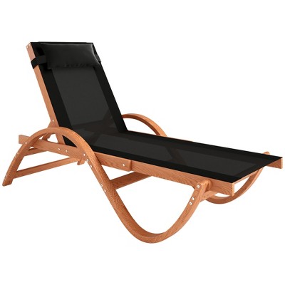 Outsunny Larch Wood Lounge Chair, 4-Level Adjustable Tanning Chair, Full Flat Patio Lounger with Mesh Seat for Patio Beach
