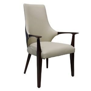 LeisureMod Elm Modern Dining Arm Chair in Leather Upholstery with Wood Legs for Mid-Century Kitchen and Home - 1 of 4