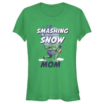 Juniors Womens Marvel Christmas Hulk Mom Snow T-Shirt