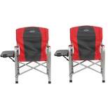 Kamp-Rite Foldable Oversized Padded Lightweight Director's Lawn Chair w/Side Table and Cupholder, Red (2 Pack)