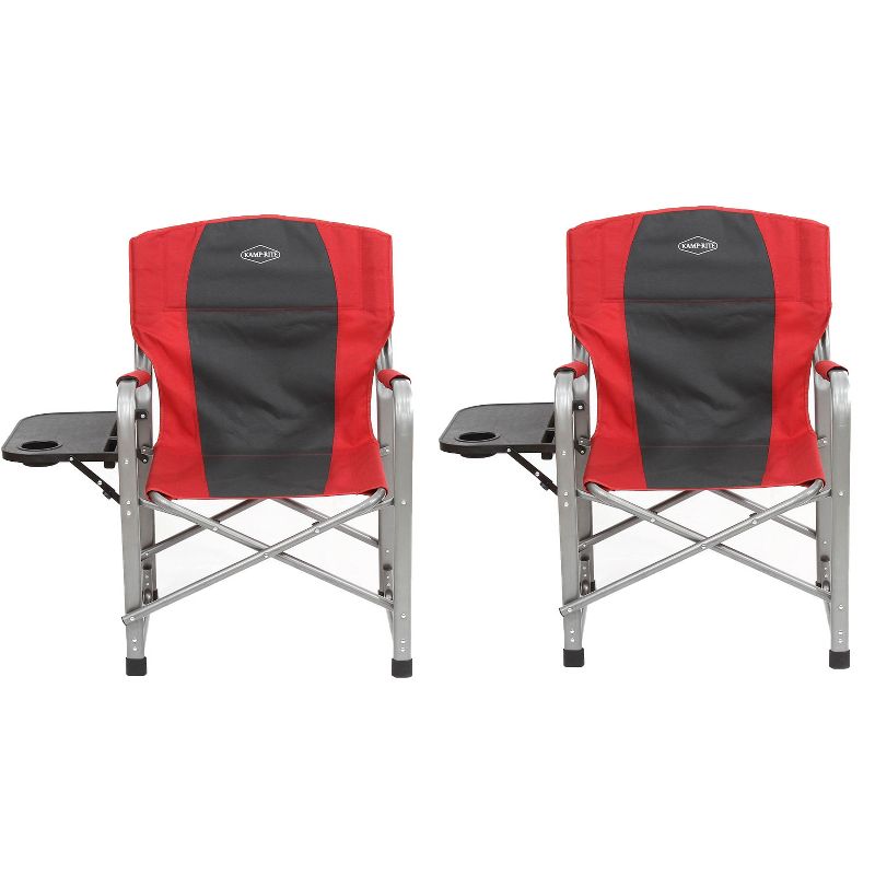 Kamp-Rite Foldable Oversized Padded Lightweight Director's Lawn Chair w/Side Table and Cupholder, Red (2 Pack), 1 of 6