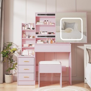 Vanity Desk with Mirror and LED Lights, Makeup Vanity Desk with Sliding Lighted Mirror - 1 of 4