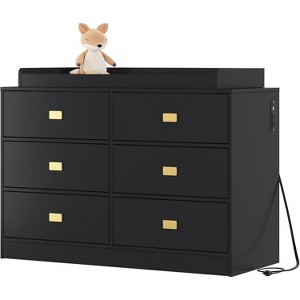 Dresser for Bedroom with 6 Drawers, Changing Table Dresser, Soft Pad & Removable Top, Baby Dressers with Changing Table Top for Nursery - 1 of 4