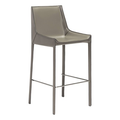 Set of 2 26" Elegant Recycled Leather Counter Height Barstool Stone Gray - ZM Home