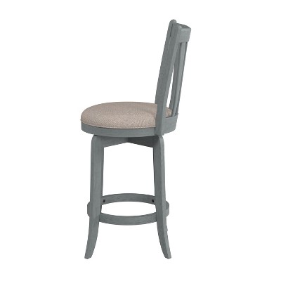 37" Blue Wire Brush Swivel Wood Counter Stool