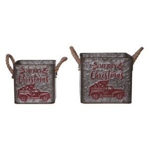 Transpac Metal 9.5 in. Gray Christmas Rustic Nesting Buckets Set of 2 - 1 of 4
