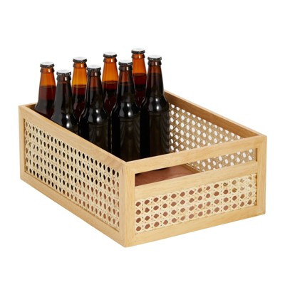 mDesign Natural Cane Kitchen Organizer Storage Bin with Handles