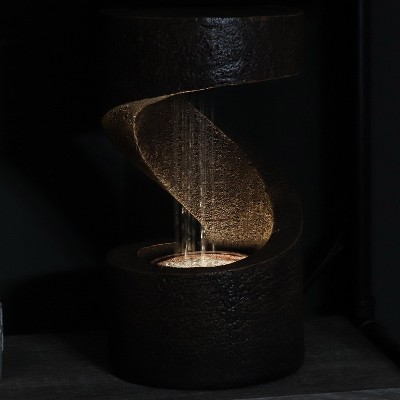Brown Polyresin Spiral Tabletop Water Fountain with LED Light