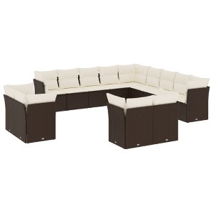 vidaXL Garden Sofa Set Brown and Cream White - 1 of 4
