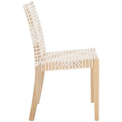 Tyria White Leather and Teak Dining Chair Set