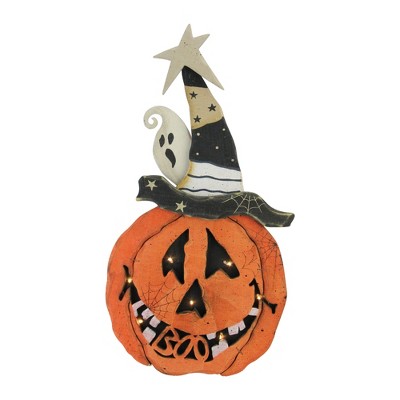 Northlight Black and Orange Pre-Lit LED Battery Operated Pumpkin Halloween Decor 18.75"