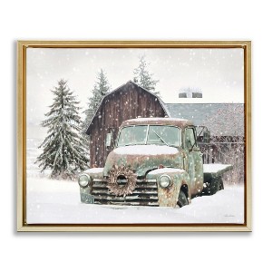 Stupell Industries Winter Rural Vintage Truck & Barn Floating Frame Canvas Art, Gold, 31" x 25" - 1 of 4