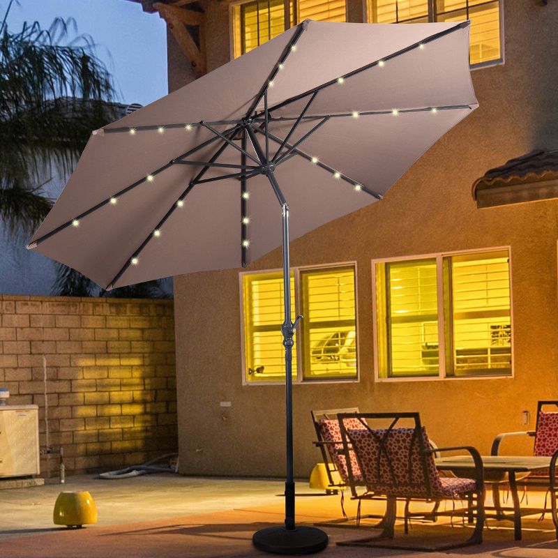 Costway 10ft Patio Solar Umbrella LED Patio Market Steel Tilt w/ Crank Outdoor (Tan), 1 of 11