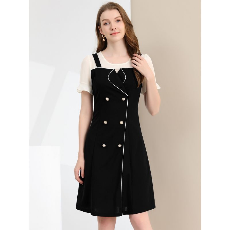 Allegra K Women's Contrast Button Decor Short Sleeve Chiffon Summer Dresses, 3 of 7