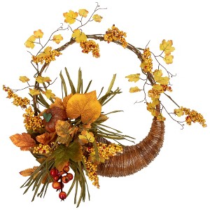 Northlight Autumn Leaves with Berries Artificial Fall Harvest Cornucopia Wreath, 18-Inch, Unlit - 1 of 4