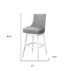 HomeRoots Set of Two 29" Gray and White Faux Leather and Solid Wood Bar Height Swivel Bar Chairs - 3 of 4