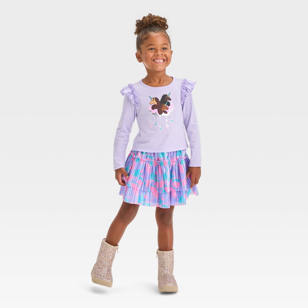 (size:4T)Toddler Girls' Afro Unicorn Solid Top and Bottom Set - Purple 4T
