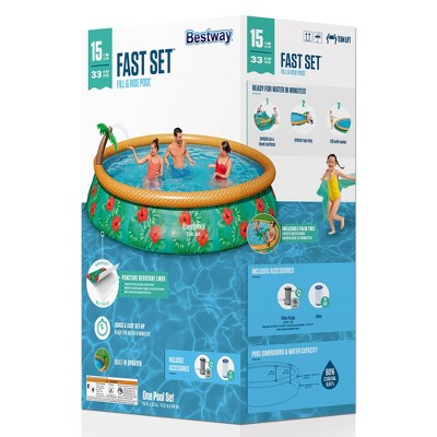 Paradise Palms 15' Round Inflatable Pool with Filter Pump