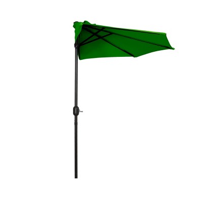 9 ft Dark Green Polyester Half Market Patio Umbrella with Aluminum Pole