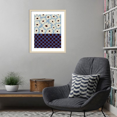 Abstract Floral and Checkerboard Wood Framed Wall Art Print, 21 x 25 Inches