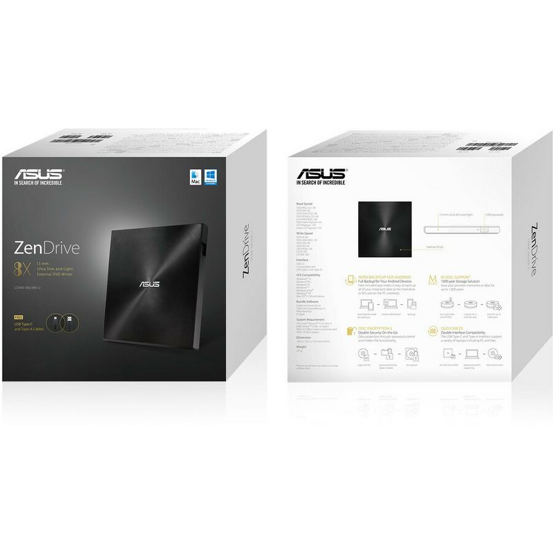 Asus ZenDrive SDRW-08U9M-U DVD-Writer - External - Black - DVD-RAM/±R/±RW Support - 24x CD Read/24x CD Write/24x CD Rewrite, 3 of 7
