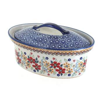 Blue Rose Polish Pottery Z156 Manufaktura Small Oval Covered Baker