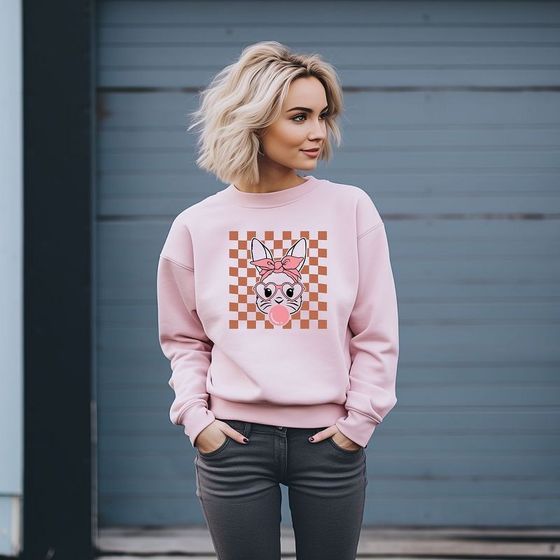 Simply Sage Market Women's Graphic Sweatshirt Checkered Bunny, 3 of 5