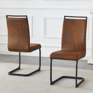 Gulches Set of 2 Vintage Brown Tech Fabric Dining Chairs - 39.3" High, 20.4" Ergonomic Backrest, 17" Deep Seat, Sturdy Metal Frame - 1 of 4