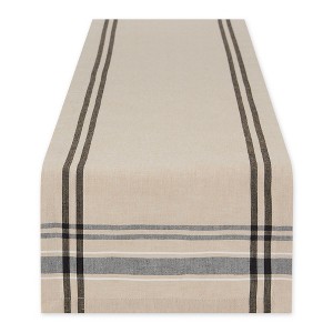 Design Imports  French Stripe Table Runner, Taupe/Black, 14X108" - 1 of 4