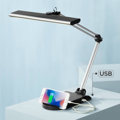 Adjustable Silver and Black Modern Desk Lamp with USB Port