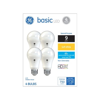 GE 4pk 9.5W 60W Equivalent Basic LED Light Bulbs Soft White