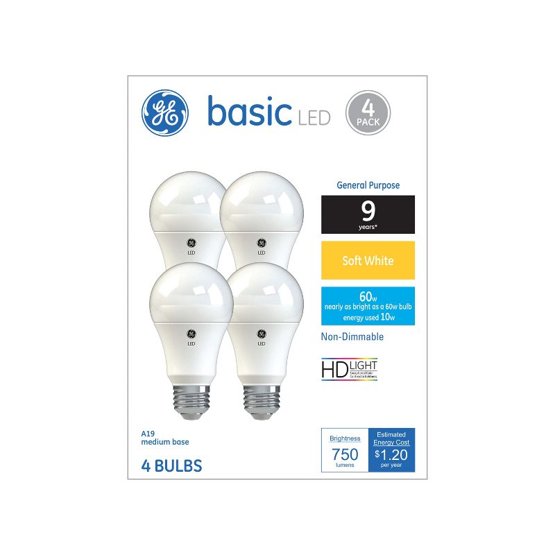 GE 4pk 9.5W 60W Equivalent Basic LED Light Bulbs Soft White, 1 of 8